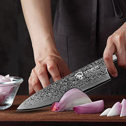 Damascus Chef's Knife 8 inch Professional Handmade Damascus Stainless Steel Kitchen Knife, Superb Edge Retention, Stain & Corrosion Resistant, Ergonomic PAKKA Wood Handle - color: 8" Damascus Professional Chef Knife