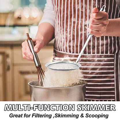 Anaeat 5.5" Stainless Steel Fat Skimmer Spoon - Professional Kitchen Fine Mesh Food Strainer and Hot Pot Skimmer with Long Handle for Skimming, Cooking, Frying, Grease, Gravy and Foam - color: 5.5" Fine Mesh Skimmer
