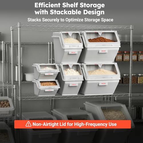 2.6 Gallon / 42 Cup Commercial Shelf Ingredient Bin with Scoop, Stackable Food Storage Container with Clear Flip Lid, Built-in FIFO Label and One-Hand Access for Flour Sugar Rice