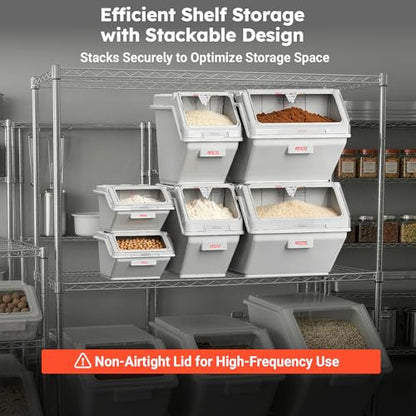 2.6 Gallon / 42 Cup Commercial Shelf Ingredient Bin with Scoop, Stackable Food Storage Container with Clear Flip Lid, Built-in FIFO Label and One-Hand Access for Flour Sugar Rice