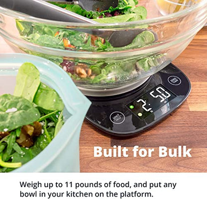 Greater Goods Digital Food Scale with Bowl, 11lb to 5kg Capacity, Grams and Ounces, Tare Function, 4 Units for Baking, Meal Prep, Weight Loss, Stainless Steel - color: Black with Bowl