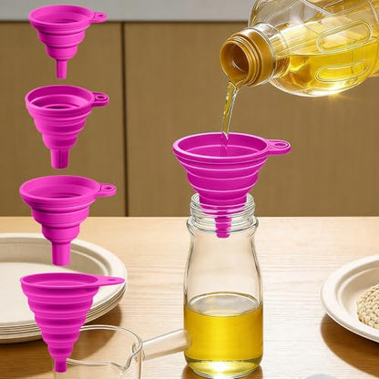 4PCS Silicone Collapsible Funnels Set for Kitchen Use Compact and Portable Liquid Transfer Tool, Collapsible Gadgets(Purple) - color: 4PCS-Purple