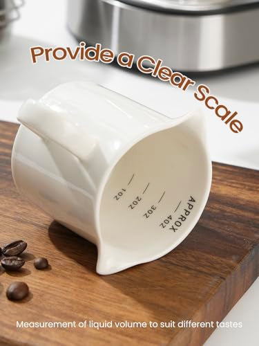 ABRUTY Espresso Cups, 5 OZ Ceramic Double Spouts Cups, Espresso Shot Cup with Handle and Measuring, Small Coffee Mugs Accessories for Espresso Machine Set Suitable for Milk Syrup - color: White (2 Pack)