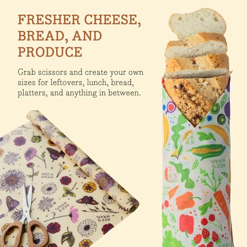 Bee's Wrap Beeswax Wraps for Food - Cut to Size 14x52" Beeswax Wrap Roll - Plastic Free Made in USA Reusable Natural Food Wrap - Garden Party - style: Garden Party