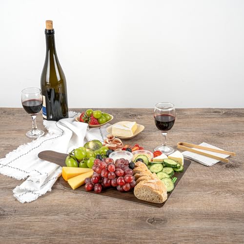 Cater Tek 15.8 x 9.8 Inch Charcuterie Boards, 10 Faux Wood Cheese Boards - WIth Handle, Stackable, Dark Paper Cardboard Charcuterie Boards, Disposable, For Serving At Catered Events - Restaurantware - color: Dark, size: 15 3/4"
