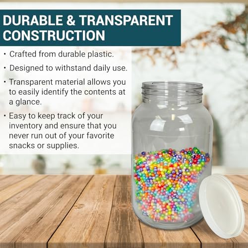 1 Gallon Large Plastic Jars with Lids (4 Pack) - Food Safe & Air Tight - Large Clear Plastic Jars with Lids - Wide Mouth Food Storage Containers - Kitchen & Pantry Organization by Billy Buckskin - size: 4 Pack