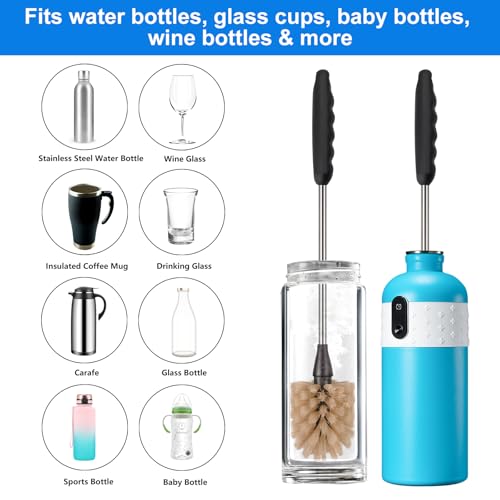 Bottle Brush,15-inch Long, Bottle Brush Cleaner, Bottle Scrubber, Kitchen Scrub Brush Suitable for Water Bottles, Cups, Glasses, Baby Bottles, Wine Glasses, (1, Brown) - color: Brown