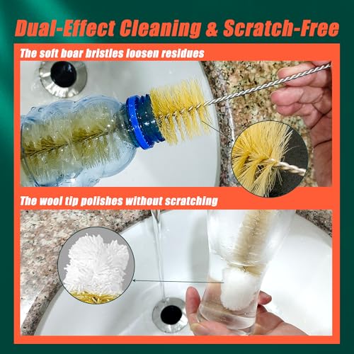 9-Pack Thin Long Handle Bottle Brushes, Stainless Steel Wire Cleaners with Boar Bristle & Wool Tip, Flexible Narrow Neck Cleaner for Wine Bottles, Tubes, Straws, Pipe, Hose & Decanter
