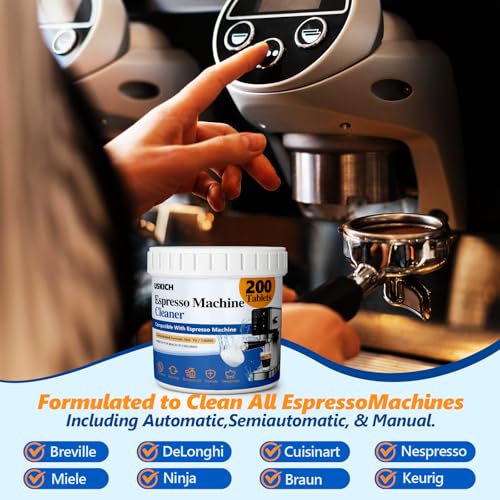 Espresso Machine Cleaning Tablets Descaling -200 Tablets, Compatible with Breville Barista Express, Gaggia, Delonghi, Jura, Philips - Universal Coffee Machine Cleaner Solution for Espresso Machines - size: 1 Count (Pack of 200)