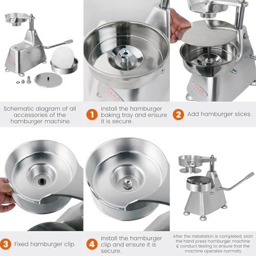 Hakka Commercial Hamburger Press Patty Maker, Stainless Steel Heavy Duty Grill Burger Press Patty Meat Tool, with Three Convertible Molds and 1200 Pcs Patty Papers, 100mm/130mm/150mm