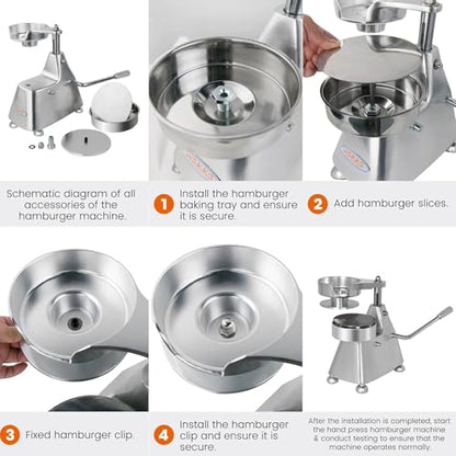 Hakka Commercial Hamburger Press Patty Maker, Stainless Steel Heavy Duty Grill Burger Press Patty Meat Tool, with Three Convertible Molds and 1200 Pcs Patty Papers, 100mm/130mm/150mm