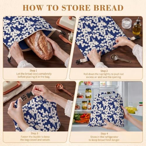 Beeswax Bread Bags for Sourdough, Japanese Indigo Bread Bags | 2 Pack, Reusable Natural Cotton Beeswax Storage, Large 17x12.6 inch, Detachable Buckle and Gift Box for Homemade Baguettes