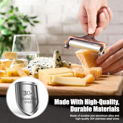 Sopito Cheese Slicer Stainless Steel with 3 Extra Wires Great for Cheddar, Gruyere, Raclette, Mozzarella Cheese Block, Adjustable Thickness, Copper - color: Copper