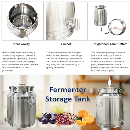 INTBUYING 16 Gal Wine Fermentation Tank 304 Stainless Steel Beer Brewing Fermentation Tanks with Exhaust Pipe Sealing Lock Fastener for Beer Wine Yogurt Milk Juice - size: 16gal