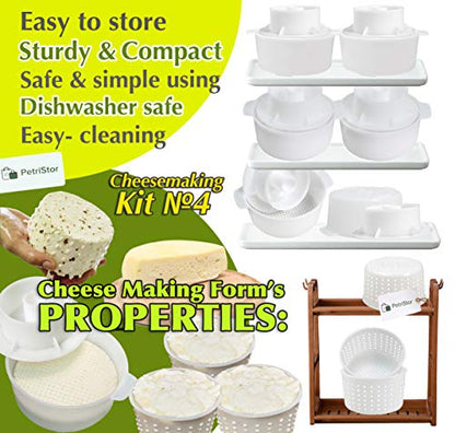 Cheese Making Kit Beginners - 6 pcs Cheese Mold with a Follower Piston + 3 pcs Soft Cheese Molds - Cheese Making Supplies - Moldes Para Queso Fresco Casero - Cream Cheese Form Mold Basket №4