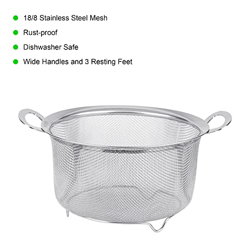 Tiawudi 2 Pack Strainers for Kitchen, 18/8 Stainless Steel Colander with Handles, Fine Mesh Strainer for Pasta, Rice and Fruit, Sieve with Resting Feet to Strain, Rinse, Steam or Cook Vegetables