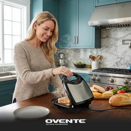 OVENTE 3 in 1 Electric Sandwich Maker, Panini Press Grill and Waffle Iron Set with Removable Non-Stick Plates, Perfect for Cooking Grilled Cheese, Tuna Melts, Burgers, Steaks and Snacks, Black GPI302B - color: GPI302B