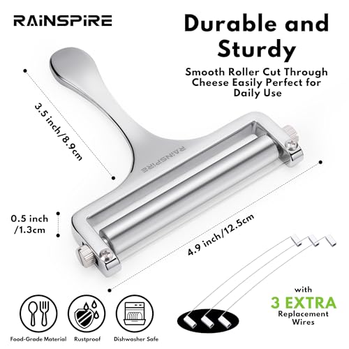 Rainspire Upgraded Cheese Slicer with Replaceable Wires Stainless Steel Cheese Slicers for Block Cheese Adjustable Cheese Cutter for Mozzarella, Cheddar, Gruyere Charcuterie Accessories, Silver - color: Silver
