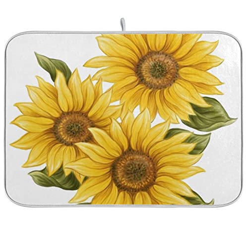 Absorbent Dish Drying Mat for Kitchen Counter - Yellow Sunflower Microfiber Drying Pad, Reversible Drainer Mats for Countertop, Small 16" x 18" - color: Big Sunflowers Yellow, size: 16x18(in)x1