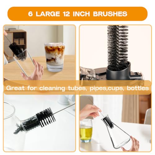 Brush Family Straw Cleaner Brush Set,6 Piece 12" Long Pipe Tube Bottle Brushes for Cleaning Narrow Neck Bottles,Coffee Maker,Glass Cups - size: 12 inch large diameters set (6pcs)