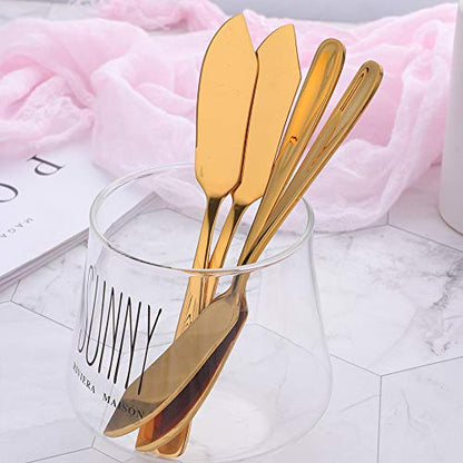 Baikai Stainless Steel 18/10 Cheese Desert Knives, Set of 4, Gold Breakfast Butter Knife, Slicer Sandwich Spreader - color: Gold cheese knives