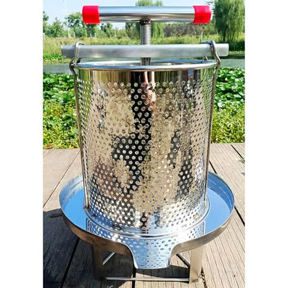 Stainless Steel Manual Honey Press with Nylon Mesh Bag – 10L Large Capacity Fruit Press and Beeswax Extractor for Beekeeping, Home Wine Making, and Juice