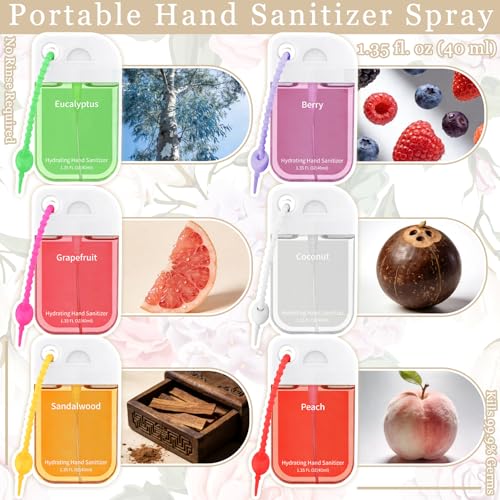 Frienda 12 Pcs Hydrating Hand Sanitizer Spray Scented Pocket Hand Sanitizer Travel Size with Keychain Moisturizing Sanitizing Hands Thank You Appreciation Gifts for Team Coworkers Staff Women Adults - style: Cute
