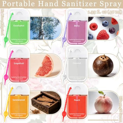 Frienda 12 Pcs Hydrating Hand Sanitizer Spray Scented Pocket Hand Sanitizer Travel Size with Keychain Moisturizing Sanitizing Hands Thank You Appreciation Gifts for Team Coworkers Staff Women Adults - style: Cute