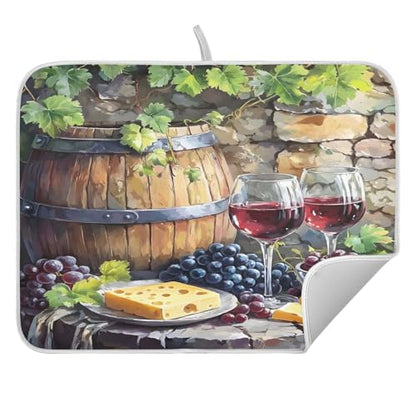 Red Wine Bottles Grapes Cheese Rustic Dish Drying Mats for Kitchen Counter, 18x24 inch Drying Dishes Absorbent Microfiber Dish Drainer Mat Rack Pad Fast Dry - size: 18x24in