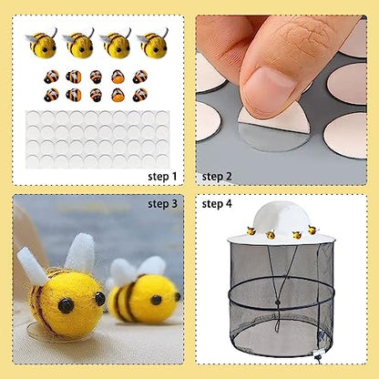 38Pcs Beekeeper hat Set Including 1Pc Bee Keeper Hat, 4Pcs Wool Felt Bee,10pcs Small Wooden Bee,Double Side Tape Yellow Beekeeping Gloves and Felt Bucket for Beekeeper Halloween Costume Adult ﻿