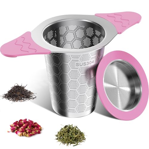 Tea Infuser for Loose Leaf Tea,18/8 Stainless Steel Tea Infuser with Heat Proof Silicone Handles,Extra Fine Mesh Tea Strainers Filter Fine Tea Leaves Effectively,Fits TeaPots/Mugs-Pink - size: 1 Pack - Sakura Pink