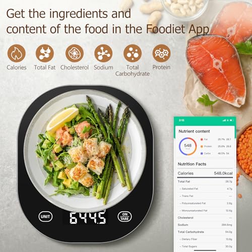 Arboleaf Smart Food Kitchen Scale, 22lb Digital Food Scale with Nutritional Calculator, Smart Kitchen Weighing with App for Macro, Keto, Calorie, Cooking, Grams and Ounces, 0.1oz/0.5g, Black - color: Black