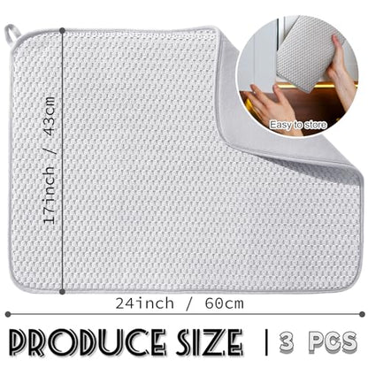 3 Pcs XXL Dish Drying Mat,Absorbent Microfiber Dishes Drainer Mats,Large Size 24×17" Pads for Kitchen Counter,Coffee,Rack,Under Sink,Light Gray - size: 3PCS 24*17 inch