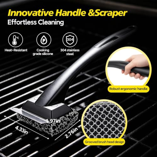 Bristle-Free Grill Brush & Scraper,Durable, Efficient and Extra Safe BBQ Cleaning Brush for Cast Iron and Stainless Steel Outdoor Grills(Coarse Mesh) - size: Coarse Mesh