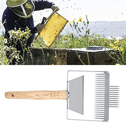 Beekeeping Uncapping Fork Tool – Stainless Steel Beehive Knife Scraper with Wooden Handle for Honey Harvesting Comb Uncapping