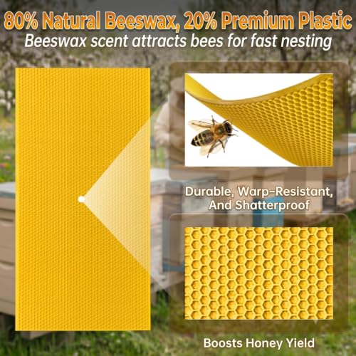 60pcs Natural Beeswax Coated Deep Foundation Sheets, Beeswax Sheets, Beeswax Coated Deep Foundation, Bee Foundation Sheets for Beehive Frames, Beeswax Foundation Sheets for Candle Making