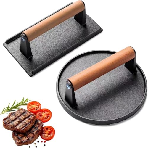 Kitchen Tools 5.7"Cast Iron Smashed Burger Press, 8“ bacon Grill Press Crispy Smash Burgers Burger Tool for Grill and Griddle BBQs and Tailgates Gifts for Men and BBQ Enthusiasts - size: 5.7“+8”