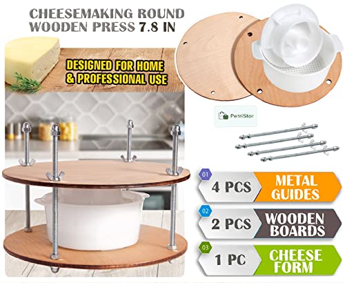 Wooden cheese press diameter 11.2 in and 1 cheese making form 45 oz Pressure up to 50 Pounds colorless