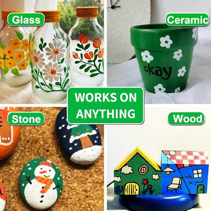 Acrylic Paint Pens Waterproof Markers 2 Green Permanent Marker Pens Acrylic Pens for Rock Painting Glass Stone Ceramic Metal Fabric Pebble Painting pens Craft Supplies - color: Green