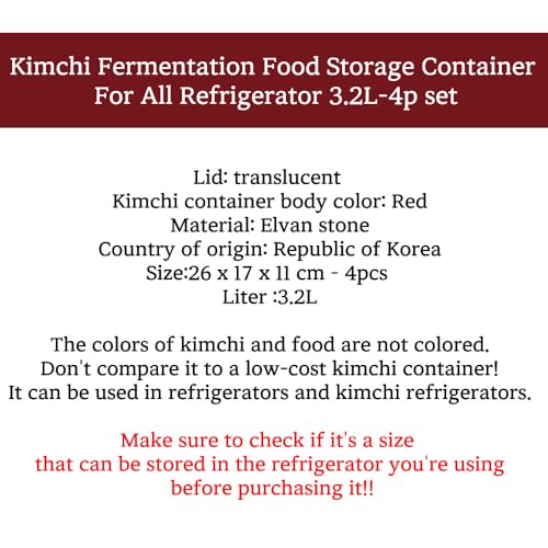 3.2L-4, Airtight Kimchi Container with Handle, Multi-Purpose Food Storage Box,Translucent lid container,Kimchi Fermentation container, fruit-pickle container Compatible with All Refrigerator