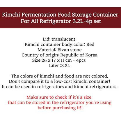 3.2L-4, Airtight Kimchi Container with Handle, Multi-Purpose Food Storage Box,Translucent lid container,Kimchi Fermentation container, fruit-pickle container Compatible with All Refrigerator