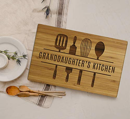Andaz Press Large Bamboo Wood Cutting Board Gift, 17.75 x 11-inch, Granddaughter's Kitchen, Utensils Graphic, 1-Pack, Laser Engraved Serving Chopping Board Christmas Birthday Chef Kitchen Ideas - color: Granddaughter