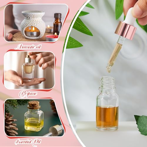 Didaey 100 Pcs 1/2/3/5/10/15 ml Mini Glass Oil Dropper Bottle Bulk, Clear Essential Small Empty Bottles Sample Containers Perfume Liquid Vials with Cap for Traveling (10 ml,Rose Gold) - color: Rose Gold, size: 10 ml