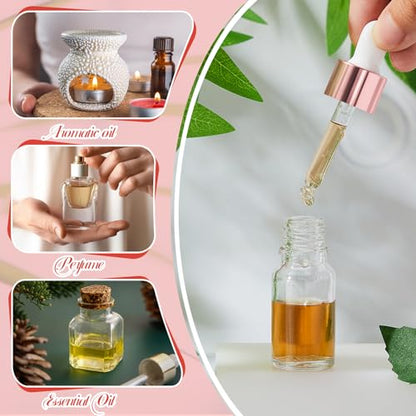 Didaey 100 Pcs 1/2/3/5/10/15 ml Mini Glass Oil Dropper Bottle Bulk, Clear Essential Small Empty Bottles Sample Containers Perfume Liquid Vials with Cap for Traveling (10 ml,Rose Gold) - color: Rose Gold, size: 10 ml