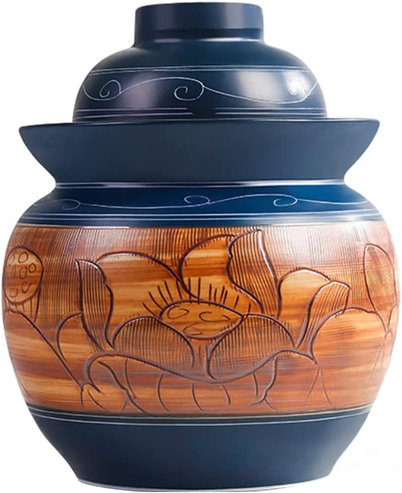 ELEFOCUS Vintage Ceramic Pickle Jar Fermentation Crock Jar, Chinese Pickle Jar,Fermenting Tank with Water Seal Airlock Lid 5kg