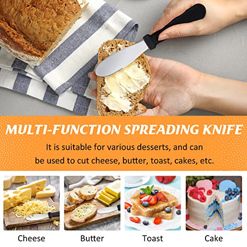 12 Pcs Butter Spreader Knives Wide Blade Stainless Steel Cheese Spreader Knife Black Plastic Handle Slicing or Spreading Knife for Slicing Bread Cream Sandwich Condiment Kitchen 9.1 Inch