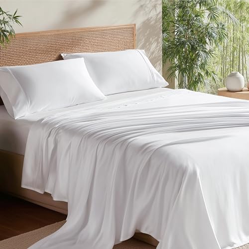 Bedsure PureWoven 100% Rayon Derived from Bamboo, King Size Sheets Set | Cooling Sheets for Hot Sleepers, Breathable & Silky Soft, 16" Deep Pocket, Hotel Luxury Bedding, White - color: 02 - White, size: King