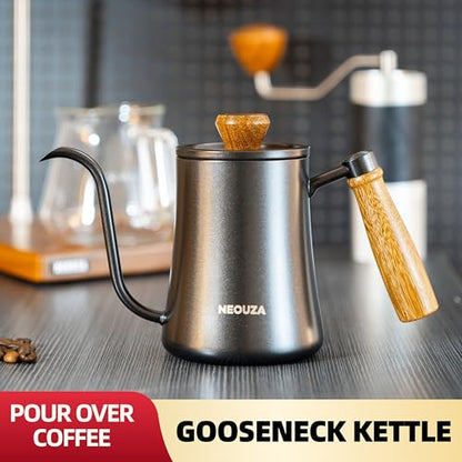 NEOUZA 500ml Gooseneck Kettle, 304 Stainless Steel Stovetop Safe Kettle for Pour Over Coffee and Tea, Precision Spout & Wooden Handle - color: Classic (No Thermometer)