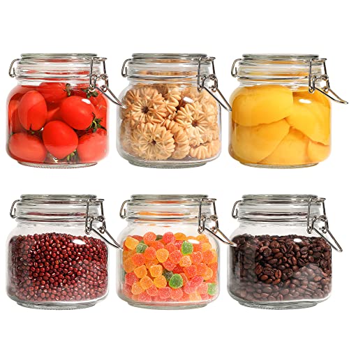 ComSaf Square Glass Pantry Jars with Airtight Lids 27 oz 6 Pack Spice Jar | Coffee sugar cookies, Snacks spices, Loose tea storage, Pantry organization, Kitchen cabinet storage, Countertop spice setup - size: 27oz*6