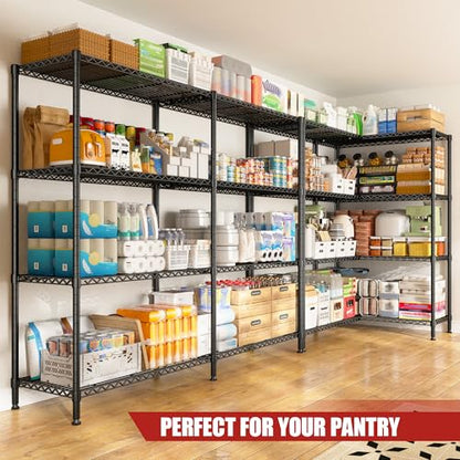 REIBII 61.7''W Storage Shelves Load 1220LBS Wire Shelving Unit 4 Tier Metal Shelving for Storage Rack Shelves Heavy Duty Garage Shelf Pantry Shelves Kitchen Shelving, 61.7" W*62.9" H*15.8" D, Black - style: Black-15.8" Dx61.7" Wx62.9" H-4 Tier